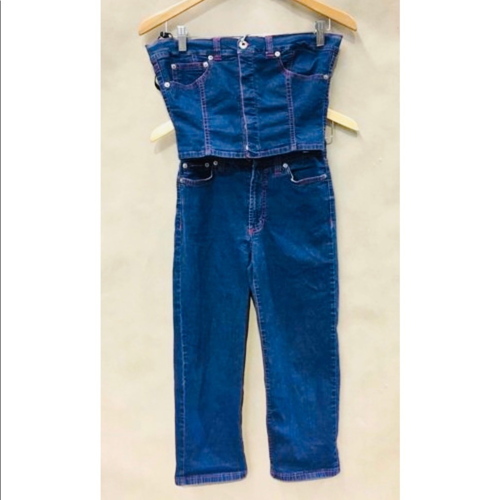 Dolce & Gabbana Denim Crop Top & Skinny Jeans Set